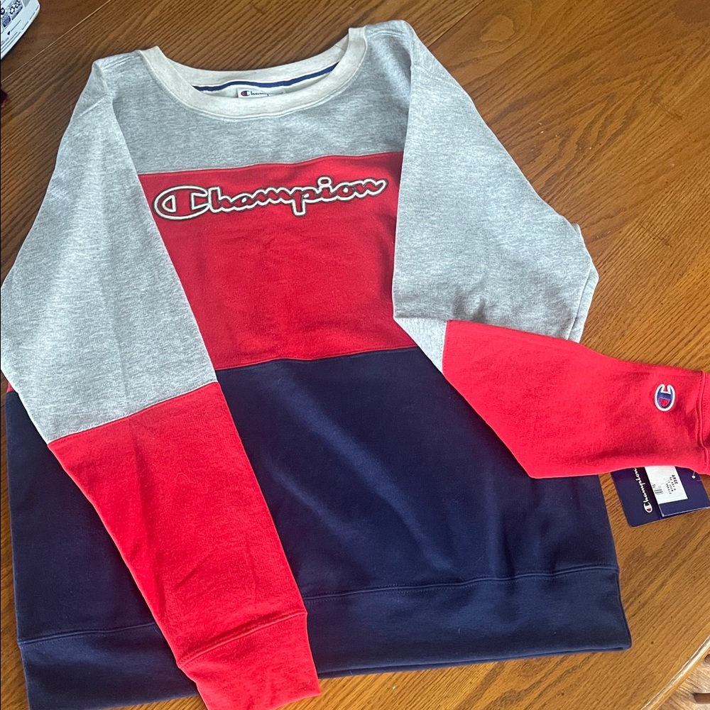 Champion Women’sTri-Tone Sweatshirt - Red, Gray, Navy